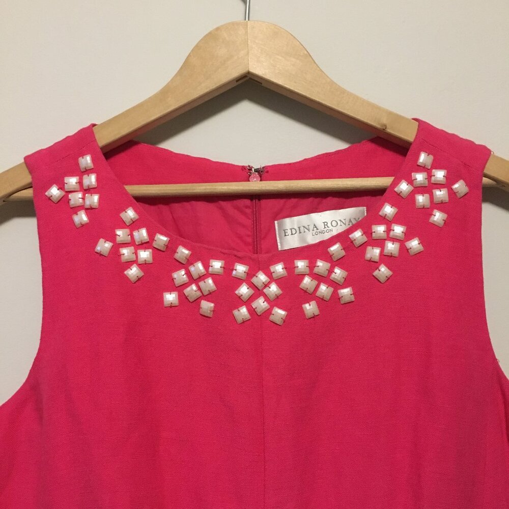 Edina Ronay Miami Pink Linen Blend Seashell A-Line Dress S - Picture 6 of 16